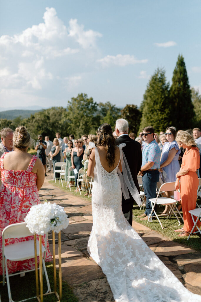 Blue Mountain Vineyards Wedding bride and father walking down aisle